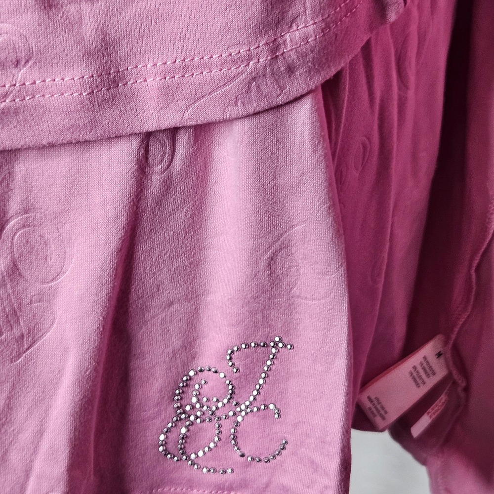 Juicy Couture Womens 3pc Pajama Set Pink Robe Cami Shorts Rhinestone Logo M NEW - Picture 4 of 9